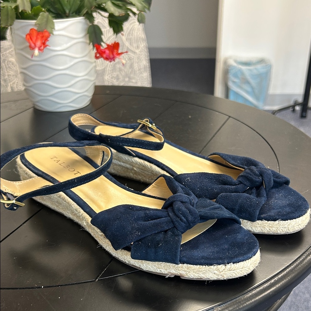 Talbots Navy Knotted Espadrille Slingback Sandals 8.5